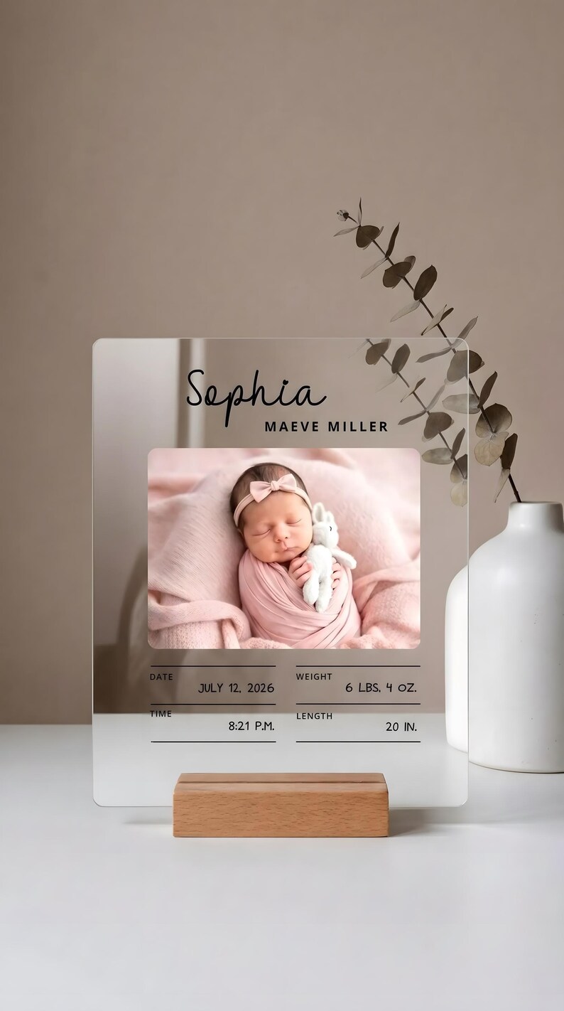 Personalized Baby Birth Stats Plaque, Custom Acrylic Photo Keepsake ...