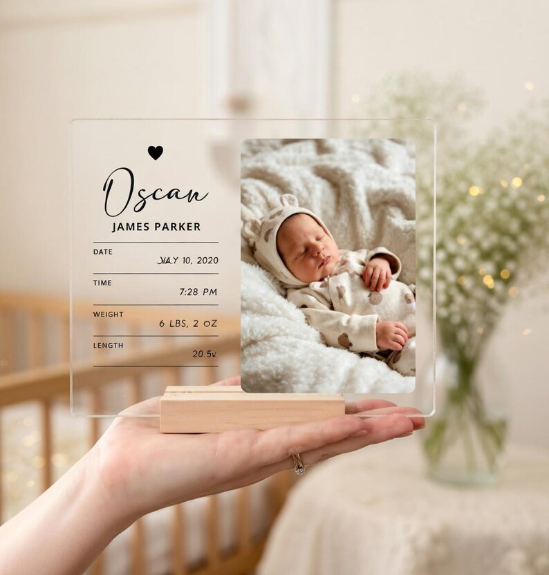 Personalized Baby Birth Stats Plaque, Custom Acrylic Photo Keepsake ...