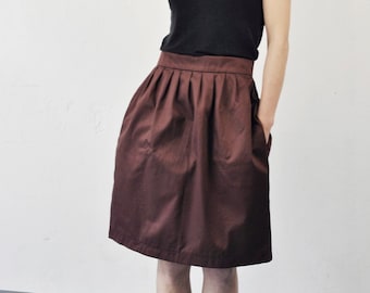 handmade high waisted mini skirt, pleated skirt with pockets, burgundy