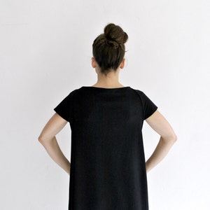 black mini dress, balloon dress, oversized dress, black short dress, boat neckline image 2