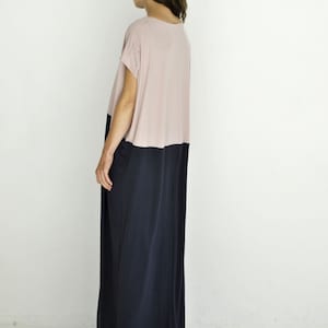 oversized maxi dress, plain wide dress, modern hippie dress, jersey, blue, smoke rose