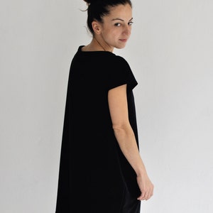 black mini dress, balloon dress, oversized dress, black short dress, boat neckline image 4