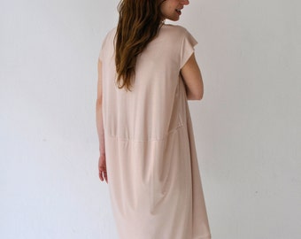 midi empire dress, wedding dress, bridesmaid dress, nude, smoke rose