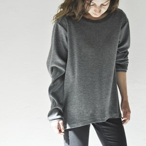 basic pullover, oversized fleece pullover, unique cut, long sleeve, grey image 2