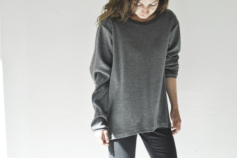 basic pullover, oversized fleece pullover, unique cut, long sleeve, grey image 2
