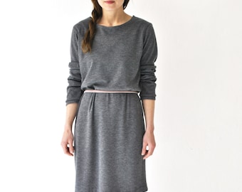 shift dress, grey sporty dress, grey wool dress, oversized dress