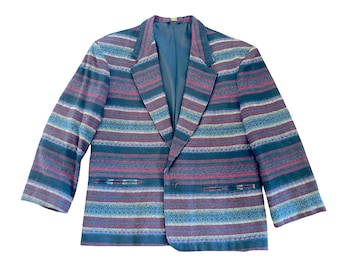 Vintage Woven Blazer in Red, Blue, Yellow Geometric Print in Men's Size Small