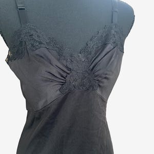Vintage Shadowline Black Midi Slip with Lacy Trim Size 34 Chest Small Medium