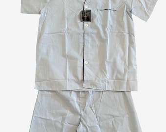 Vintage 80er Jahre Grandpa PJs Top mit Snap-Up Shorts Cool und Weite in Hellblau von Bonjour Neu mit Etikett Size Large