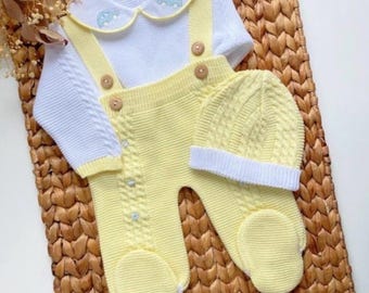 Completo neonato, tutina in cotone stile spagnolo, ipoallergenica, primo completo per l'ospedale.