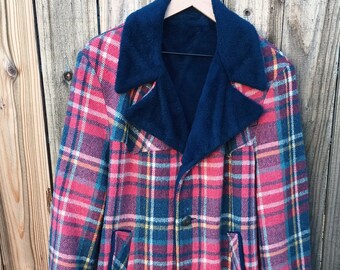 Vintage fur lined plaid coat/jacket mackinaw/rancher