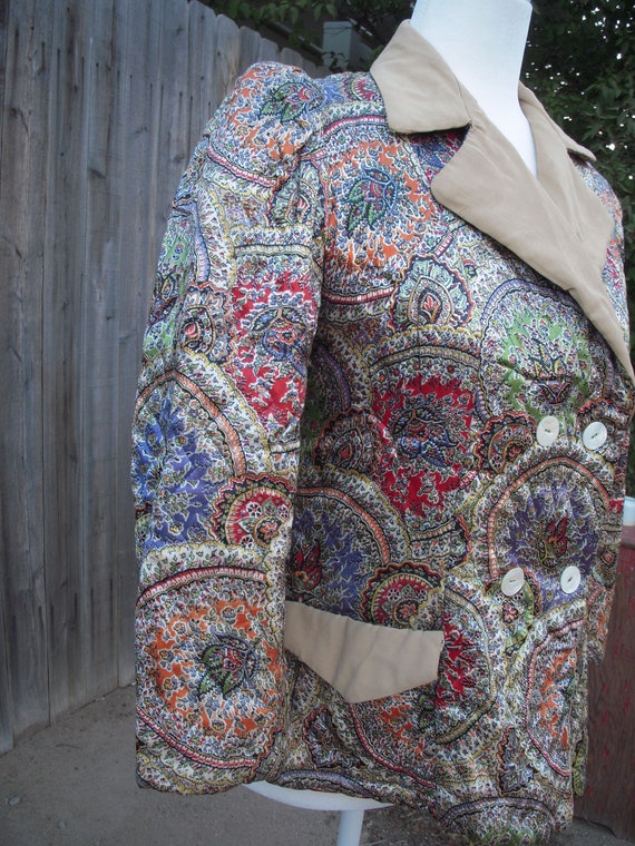 Vintage Double Breasted Jacket Silky Multicolour 100% Silk