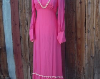 Vintage Hot Pink chiffon prairie /prom dress