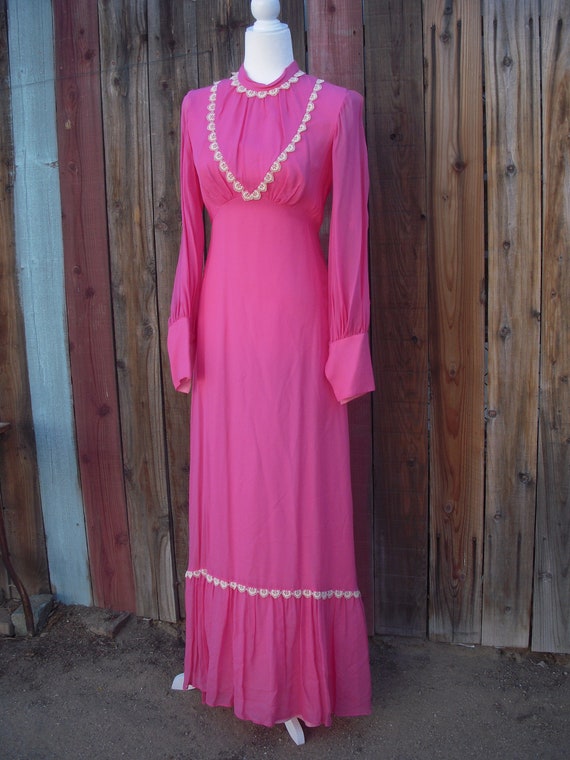 Vintage Hot Pink chiffon prairie /prom dress