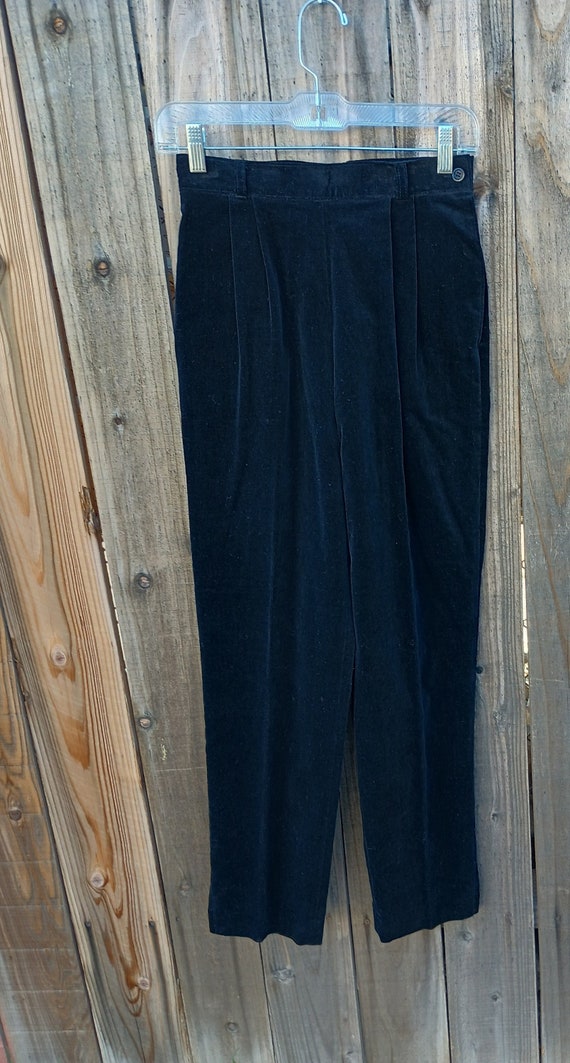 Vintage black velvet high waist pleated trousers