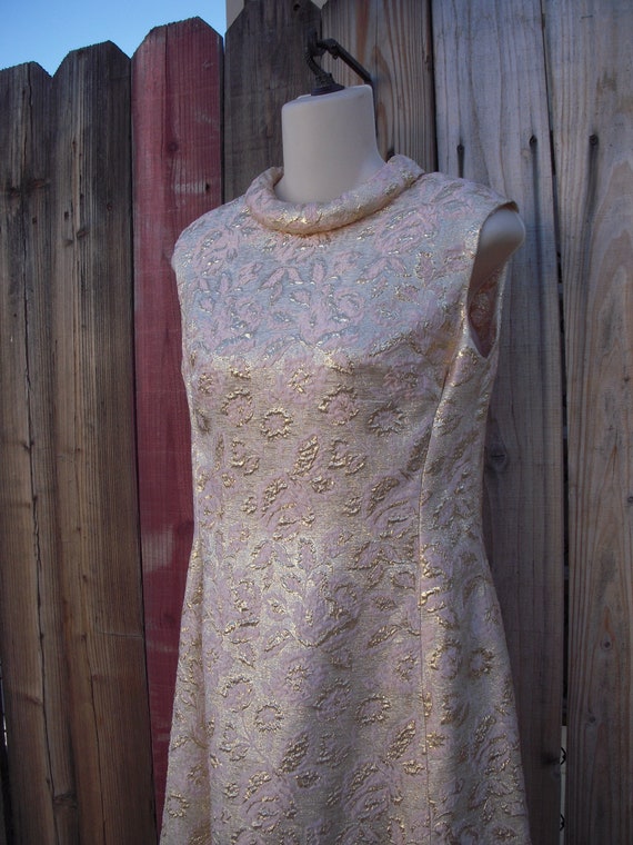 I Magnin Gold and Pink Brocade Full Length Gown  … - image 2