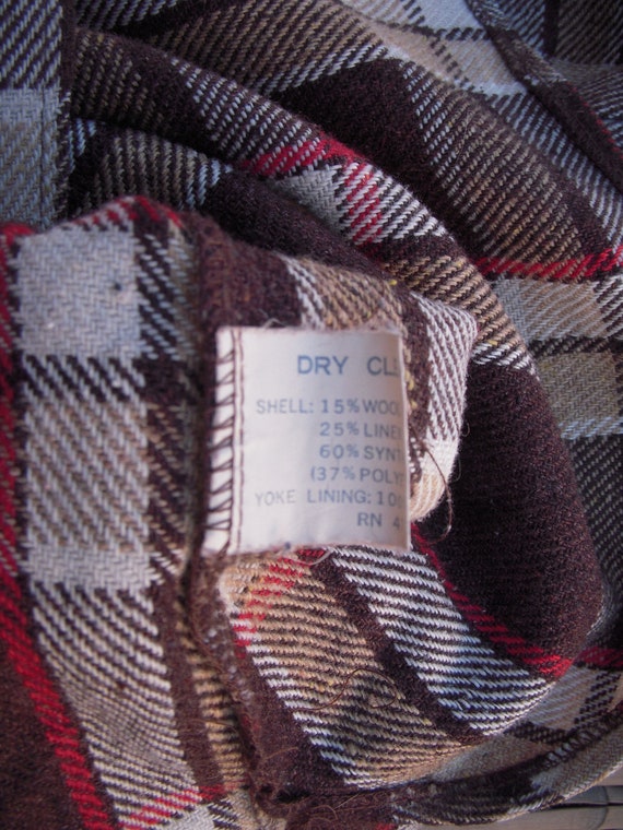 Vintage 70's heavy flannel plaid shirt/jacket Mon… - image 6
