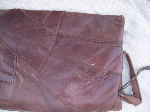Vintage Hand Sewn soft patchwork leather bag/clut… - image 6