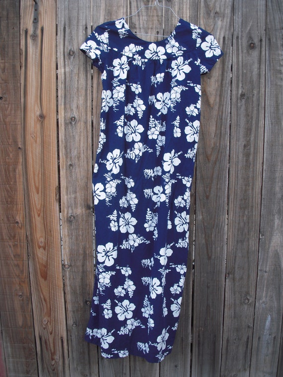 Vintage Ui-Maikai hibiscus print cotton Maxi/Kaft… - image 4