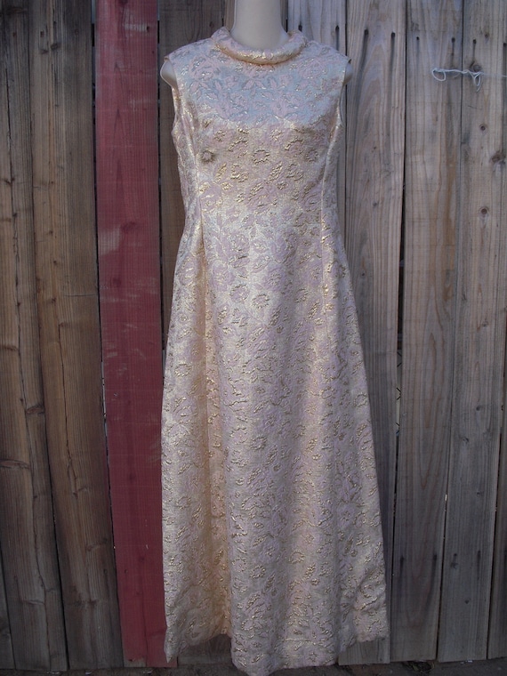 I Magnin Gold and Pink Brocade Full Length Gown  … - image 1