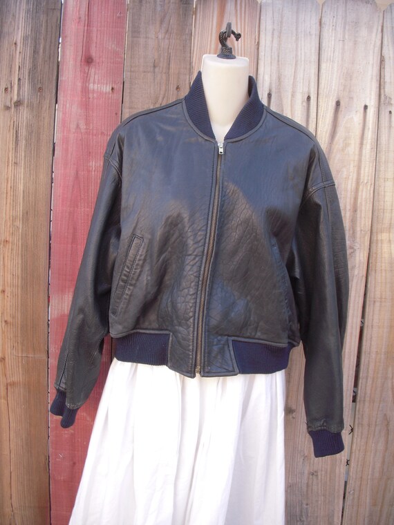Vintage 1980's Black Leather Bomber Jacket