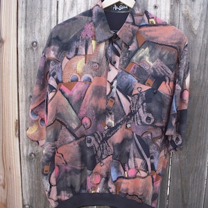 Vintage Alan Stuart cubist art Rayon shirt