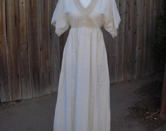 Vintage  1970's textural cotton Boho/Wedding dress