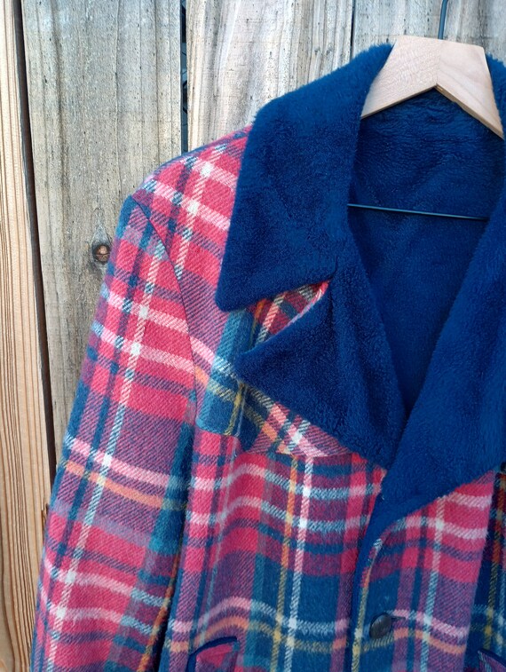 Vintage fur lined plaid coat/jacket mackinaw/ranc… - image 4