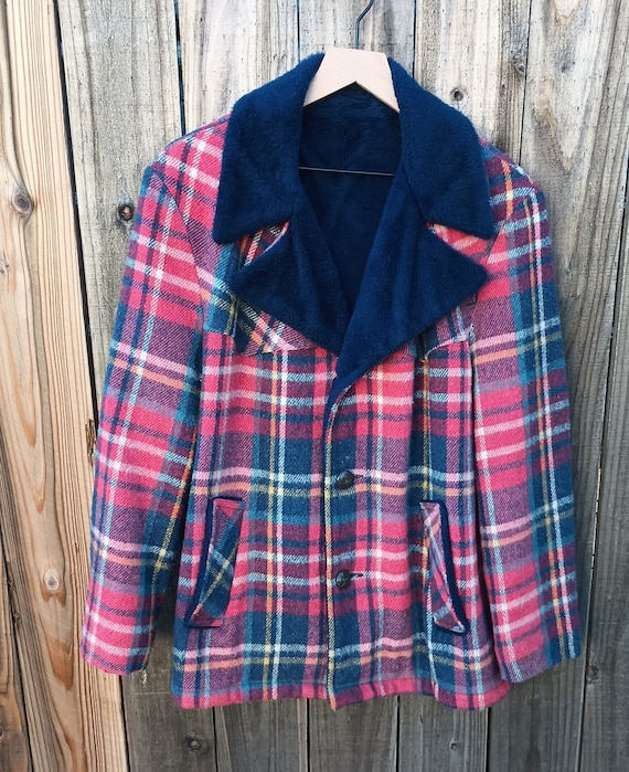 Vintage fur lined plaid coat/jacket mackinaw/ranc… - image 1