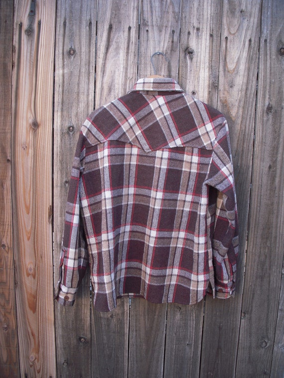 Vintage 70's heavy flannel plaid shirt/jacket Mon… - image 5