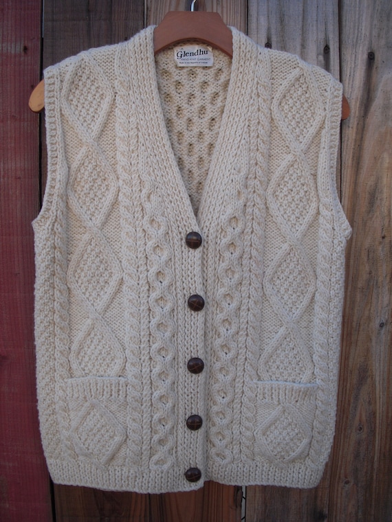 Vintage Fisherman Irish Wool Sweater Vest Aran han