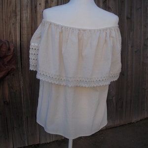 Vintage Gauzy off shoulder Mexican embroidered top image 5