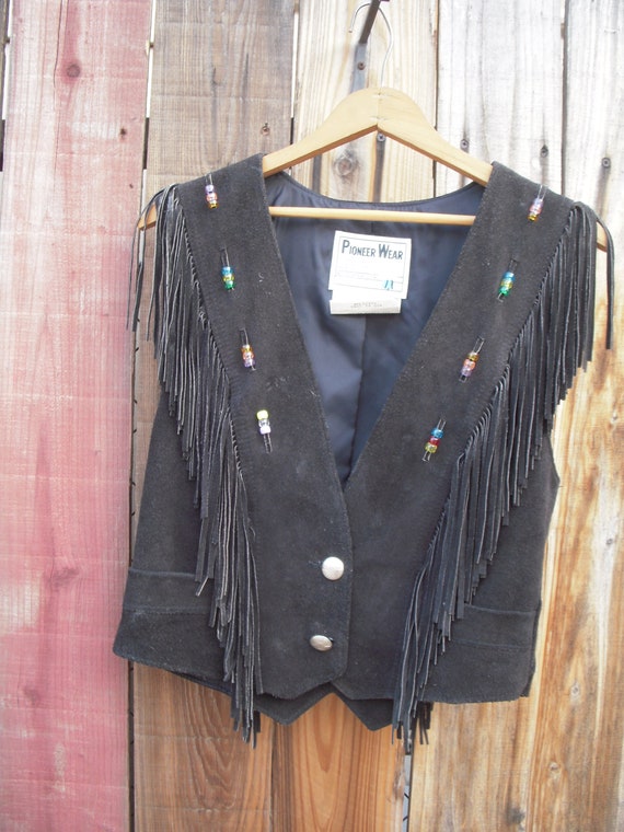 Vintage black suede fringed vest Pioneer Wear