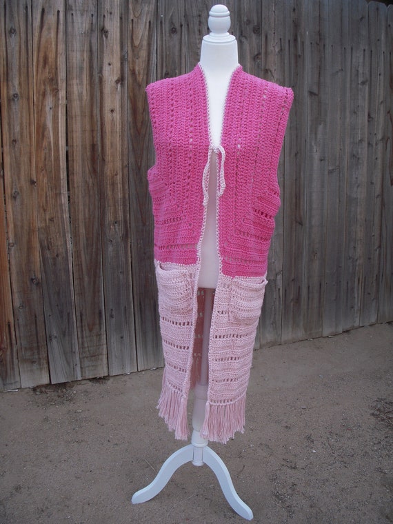 Vintage crochet colorblock maxi vest