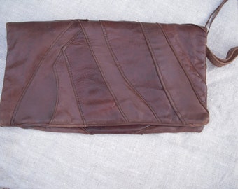Bolso/cartera vintage de piel suave con patchwork cosido a mano