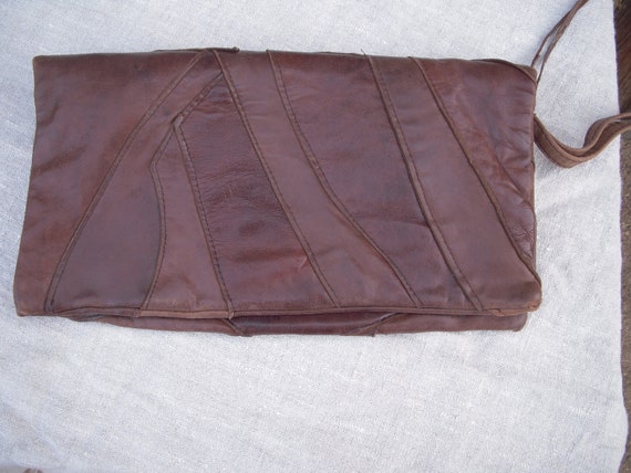 Vintage Hand Sewn soft patchwork leather bag/clut… - image 1