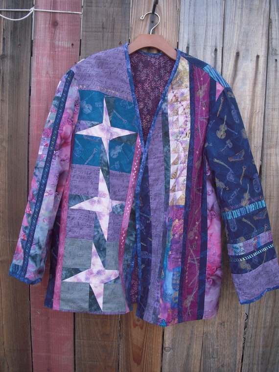 Quilt pieced jacket Car Coat Musical themed