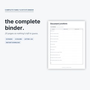 Family Estate Planning Binder, Important Documents Organizer (25 Pages PDF)