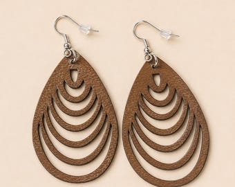 Leder Teardrop Baumeln Ohrringe, Leichte Ausschnitt Ohrringe, Minimalist Boho Schmuck