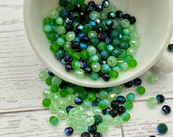 Emerald Forest Glass Rondelle Mix Green Black Crystal Bead Mix