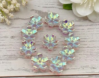 Czech Crystal AB Blossom Flower Beads 12mm Pressed Glass
