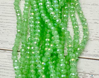 Spring Dew Light Green AB 3mm Faceted Glass Rondelle Beads Jewelry Making Strands