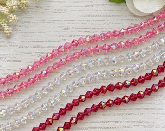 4mm AB Glass Bicone Beads, Clear Pink Ruby, Six Strands, Approximately 480 Pieces