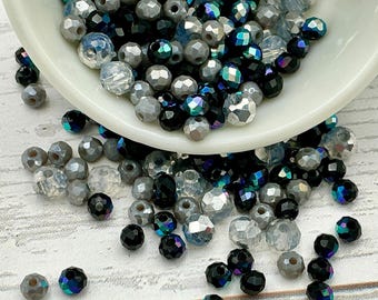 Midnight Mist Glass Rondelle Mix Black Silver Gray Crystal