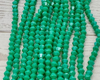 Jade Gloss Opaque Green Glass 4mm Faceted Bicone Crystal Strand Jewelry Making Craft