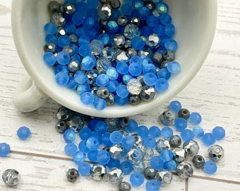 Blue Horizon Glass Rondelle Mix Silver Crystal Bead Mix