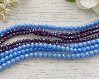 Blue and Plum AB Faceted Glass Rondelle Beads, 3mm 4mm, 432 Pieces