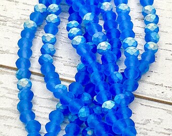 Blue Lagoon Bright Blue Frosted AB 3mm Faceted Glass Rondelle Beads Jewelry Making Strands