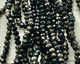 Gunmetal Flash Black Metallic Glass 4mm Faceted Rondelle Dark Silver Strand Jewelry Making