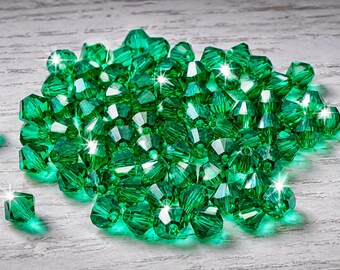 Authentic Swarovski® Emerald Crystal Bicones – 3mm | 75 Pieces